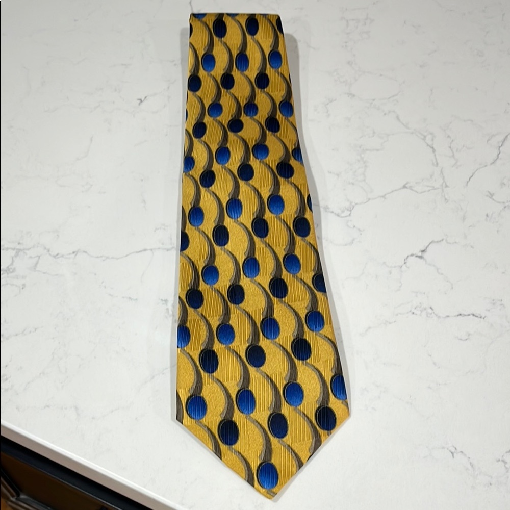 Golden Yellow and Navy Blue Geometric Tie